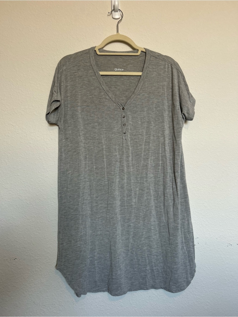 Quince Gray V-Neck Short Sleeve Nightshirt